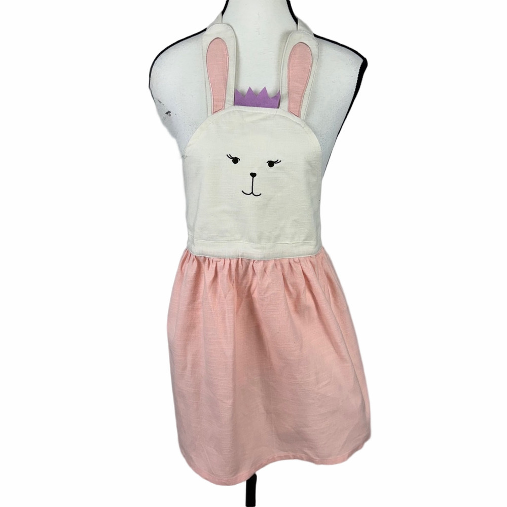 World Market Princess Bunny Apron White Pink Happy Easter Spring Baking Kitchen